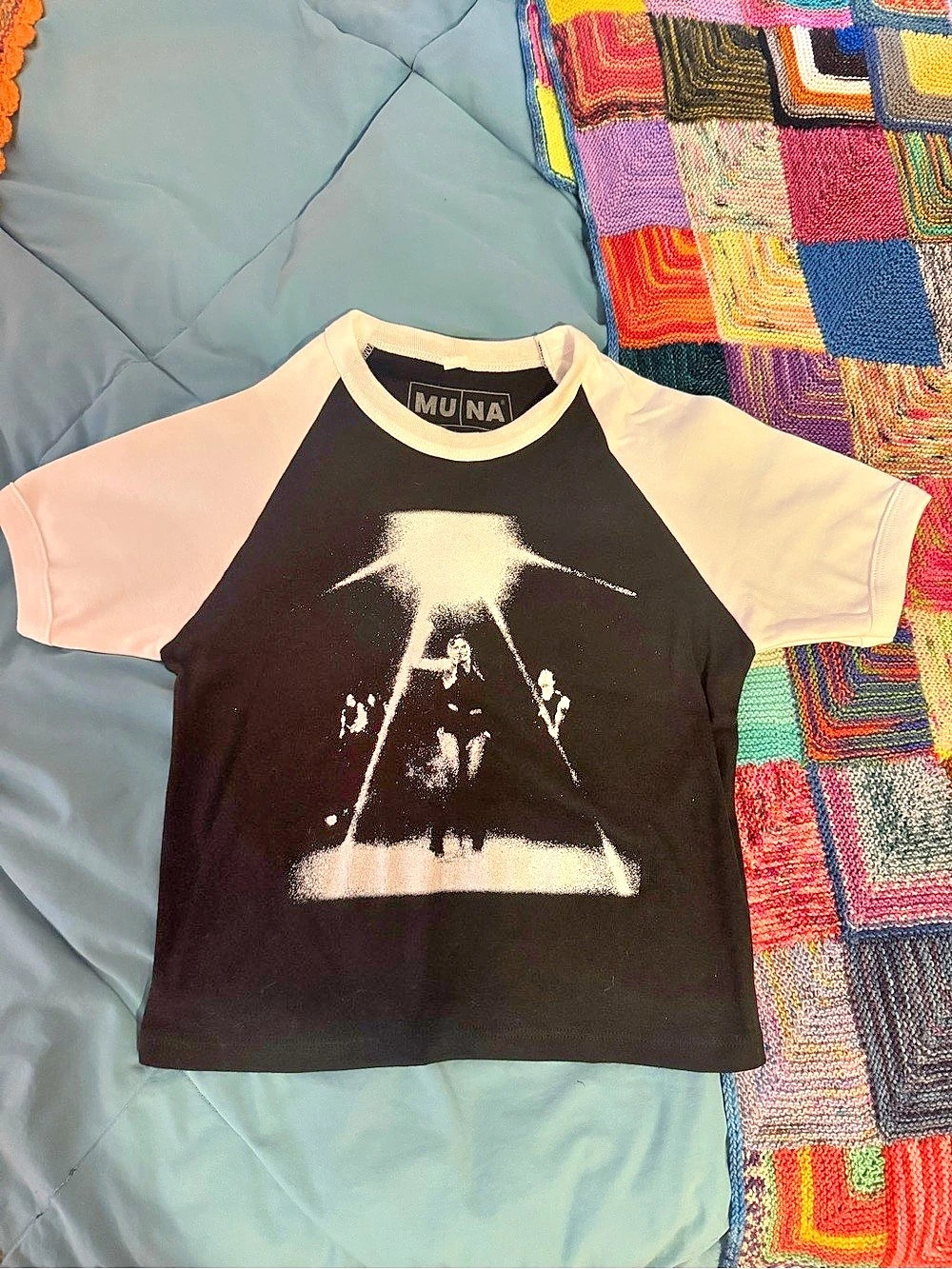 MUNA Baby Ringer Tee Graphic Short Sleeve Black & White Medium